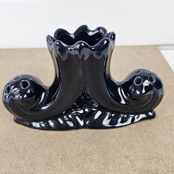 VTG Van Briggle two section black glaze vase flower frog 3 3/4" x 6.5" - Picture 3 of 8
